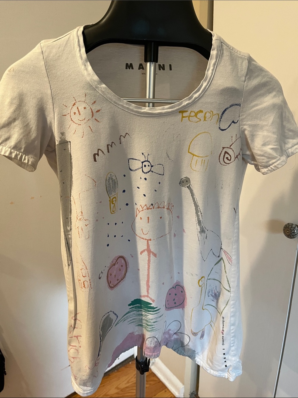 Marni White Doodle Print Short Sleeve Tee Size 36